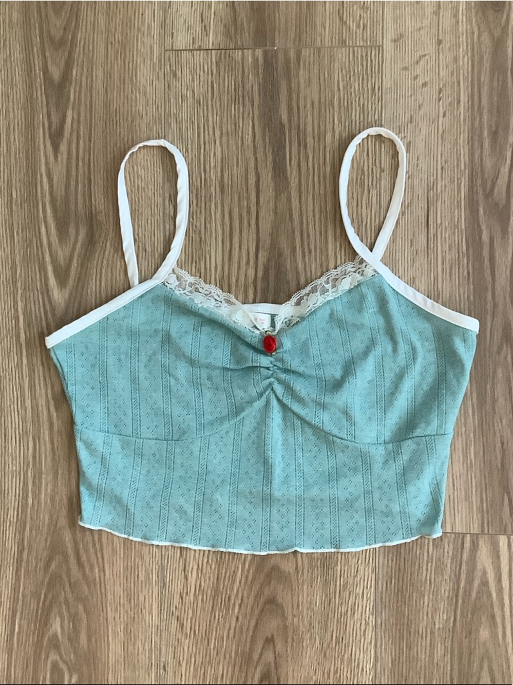 ROMWE Blue Lace Trim Cami Crop Top Spaghetti Strap Y2K Aesthetic Size M
